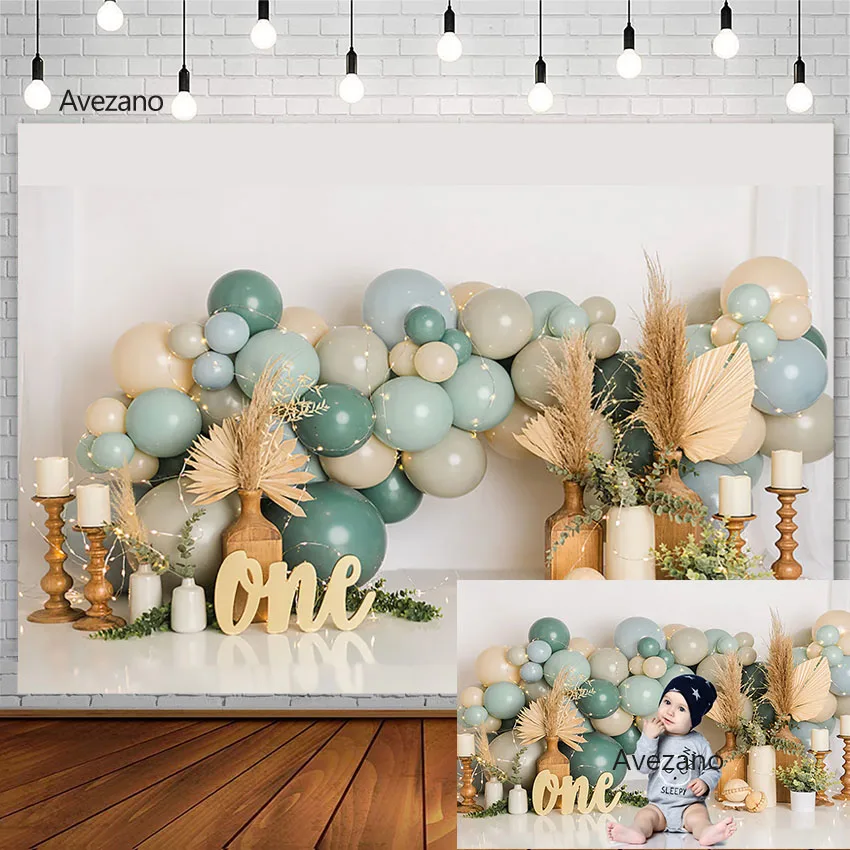 

Avezano Backdrop Bohemian Pampas Grass Boho Balloons Birthday Party Cake Smash Photography Background Photo Studio Photozone