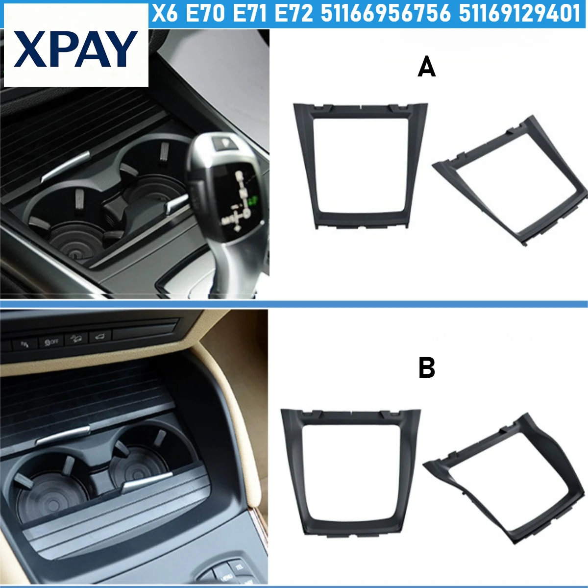 

Car New Car Front Center Console Panel Bezel Water Cup Holder Decorative Trim Cover For BMW X5 X6 E70 E71 E72 51166956756 511691