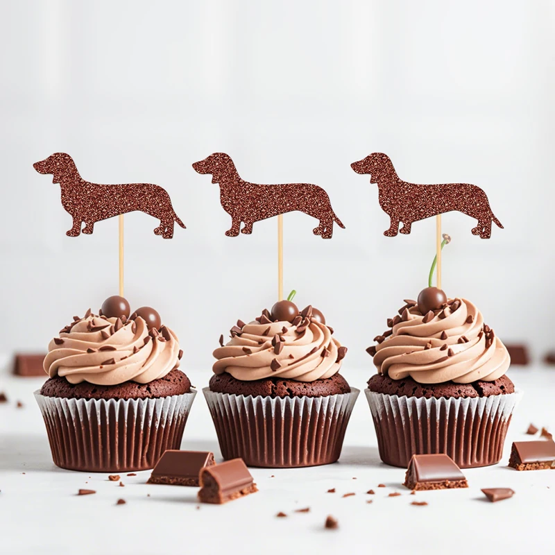 YOMDID 24 Stück Dackel-Kuchenaufsätze, Welpen-Cupcake-Topper, Hunde-Geburtstags-Cupcake-Picks, Dackel-Haustier-Themen-Partydekorationen – Detail 1