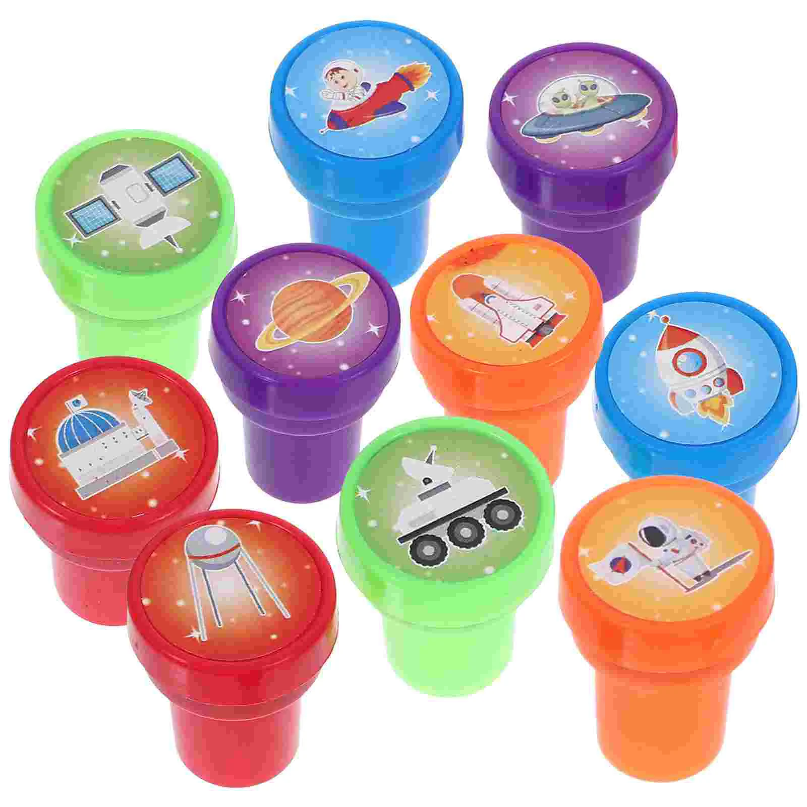 10 Pcs Stamps Space Universe Seal Crafting Diary Plastic Outer Cartoon Stampers DIY Party Favors Toddler Kids Decor Child