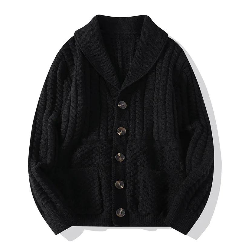 

Men's Thickened Cardigan Long Sleeve Loose Fit European and American Style Knitted Sweater