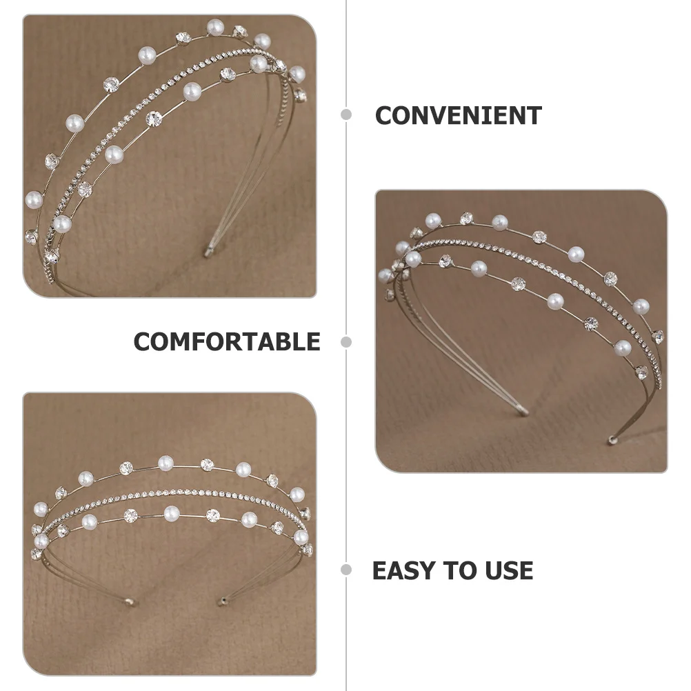 لؤلؤة حجر الراين الزفاف عقال متعدد الطبقات بريق الزفاف هيرباند حزب خوذة مريحة النساء الشعر هوب #5