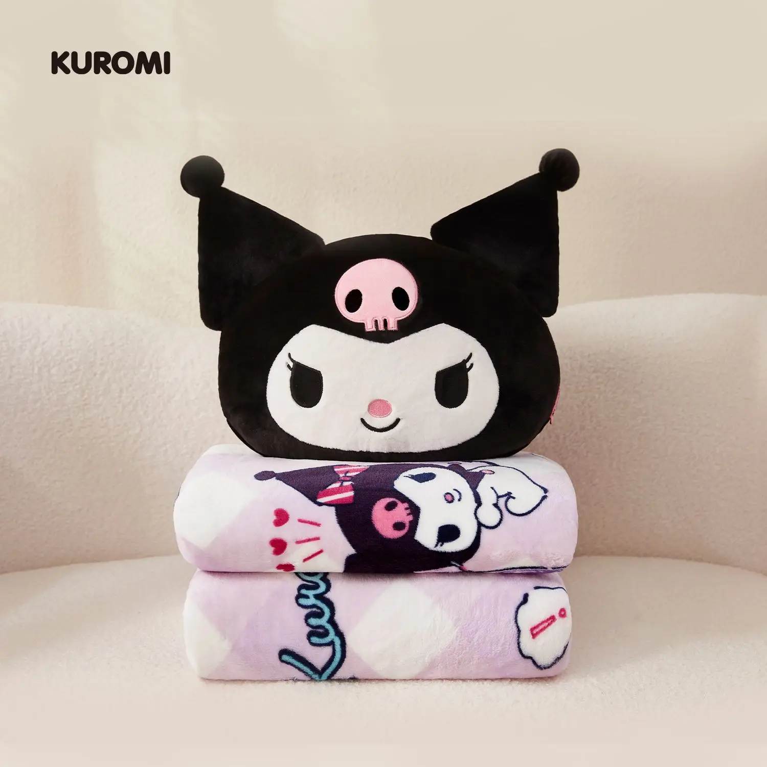 Kuromi Plush Stuffed Toy Pillow and Blanket Two In One Air Conditioning Blanket Plush Blanket Cartoon Holiday Gift for Women