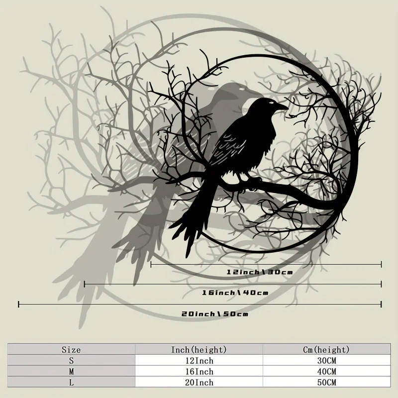 A Metal Wall Decoration Depicting a Crow Perched on a Tree Branch, Perfect for Farmhouse And Outdoor Settings