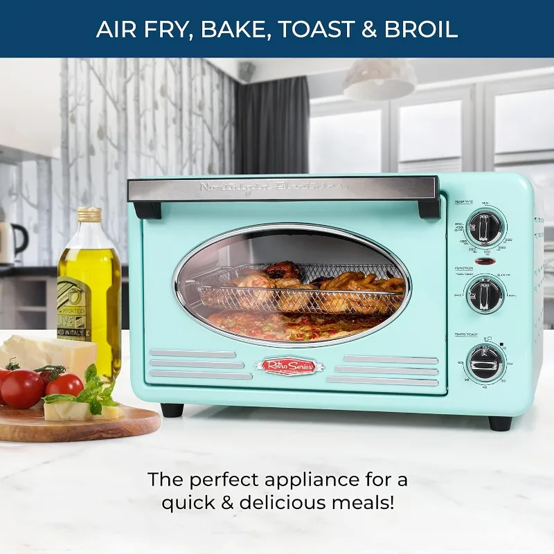 Nostalgia Oven, Toast, AirFry, Broil Functions Large Capacity Fits Slices of Bread Two 12 in. Pizzas-Includes Baking Pan and Fry