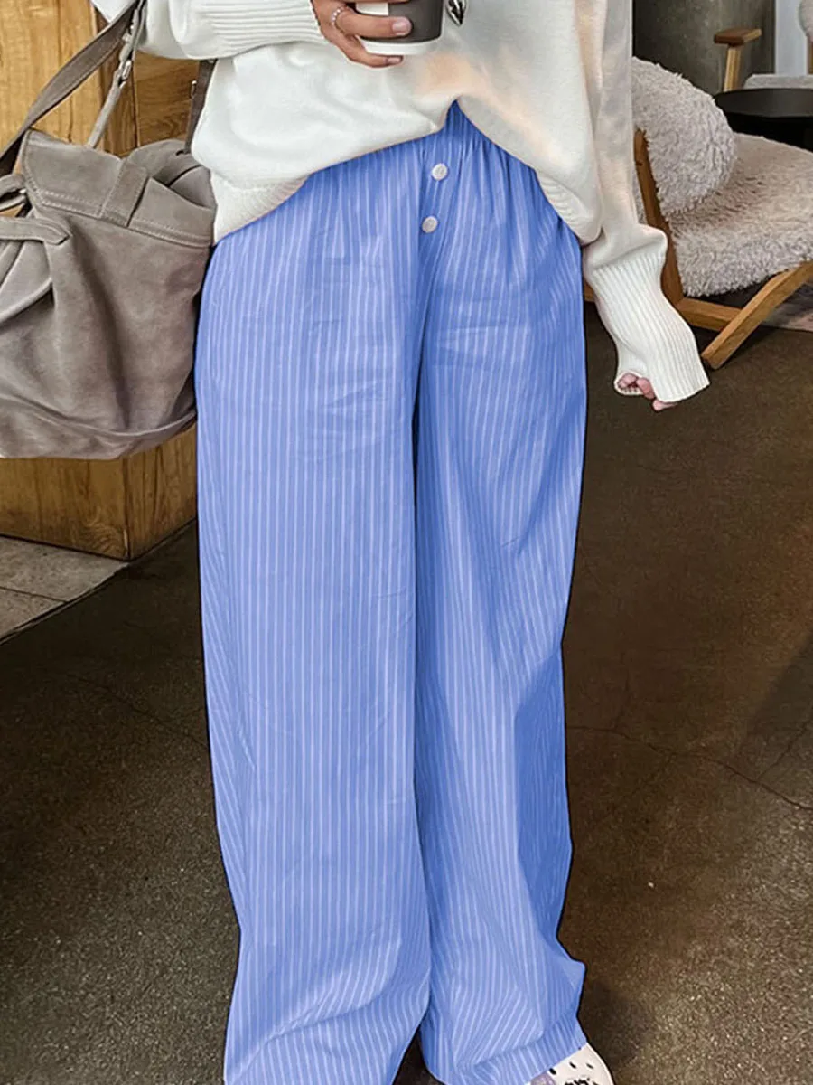 Women's Striped Trousers Elastic High Waist Letter Print Wide Leg Pants with Pockets Aesthetic 2000s Clothing