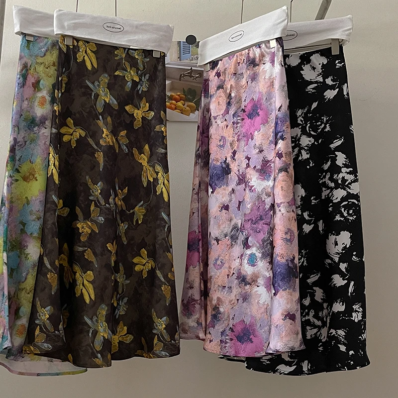 

Wedbleser 2025 Elegant Temperament Floral Print Skirt Women Summer New Versatile Light Mature Style Fishtail Long Skirts