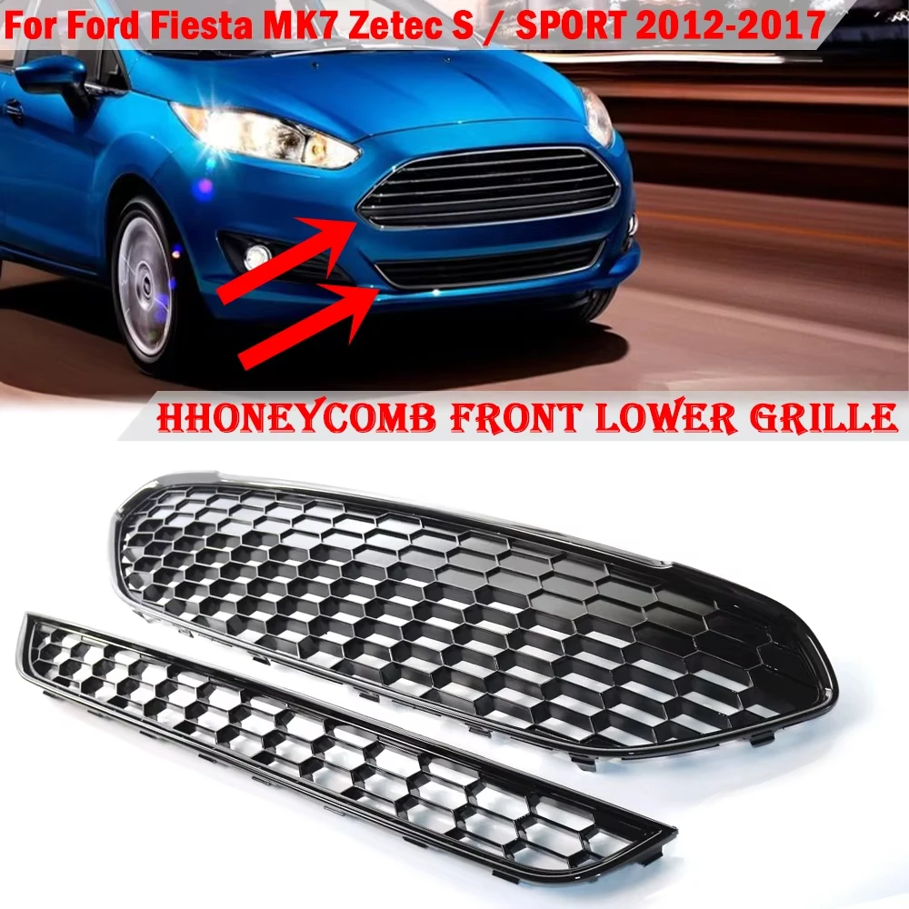 

Honeycomb Mesh Car Front Bumper Lower Centre Grille Cover For Ford Fiesta Zetec-S 2013-2017 Mesh Upper Central Racing Grills