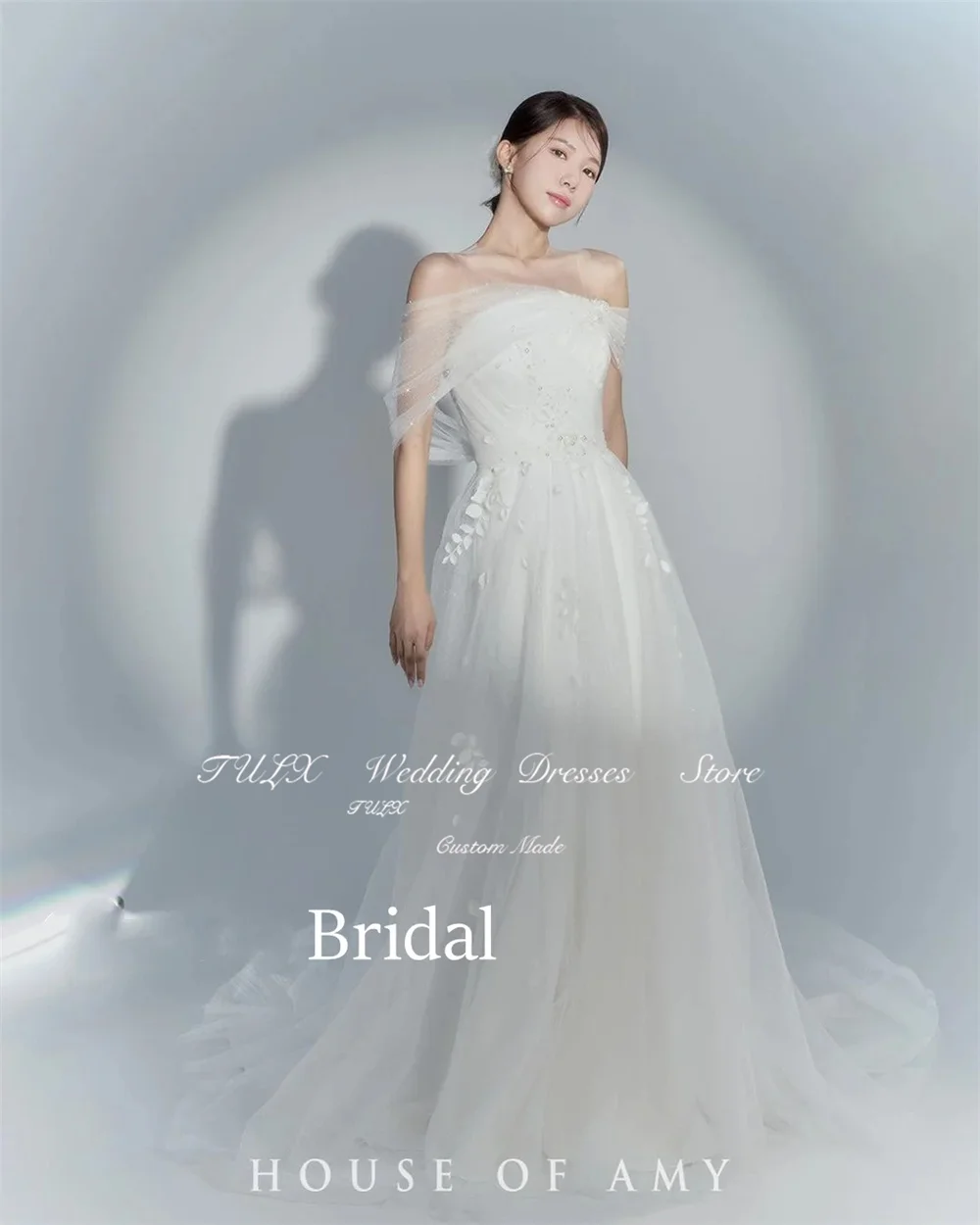 

TULX Princess Korea Off the Shoulder Beaded Wedding Dress Photo Shoot A-Line Long Appliques Bridal Gown Corset 웨딩드레스 Custom Made