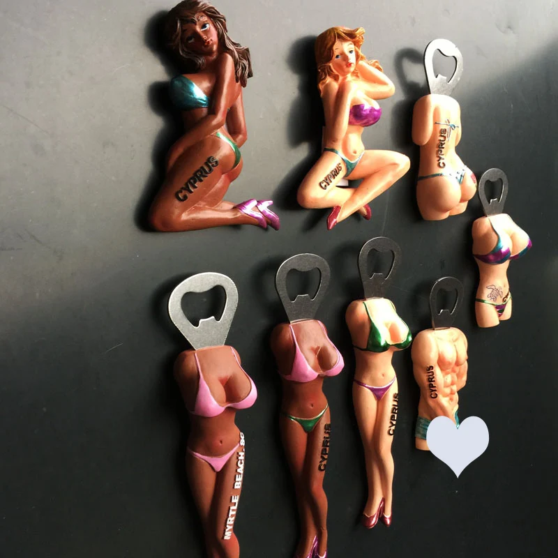 قبرص الإبداعية السياحة التذكارية الحرف الزخرفية ستيريو فتاة بيكيني المغناطيس الثلاجة ملصق فتاحة الزجاجات