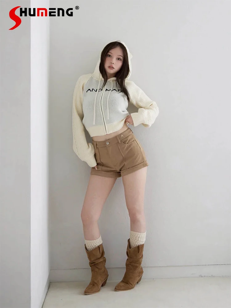 

Japanese Sweet Girls Letter Jacquard Knit Jacket Vest 2-Piece Set Autumn New Women's Slim Fit Zipper Knitted Hooded Coats 2025