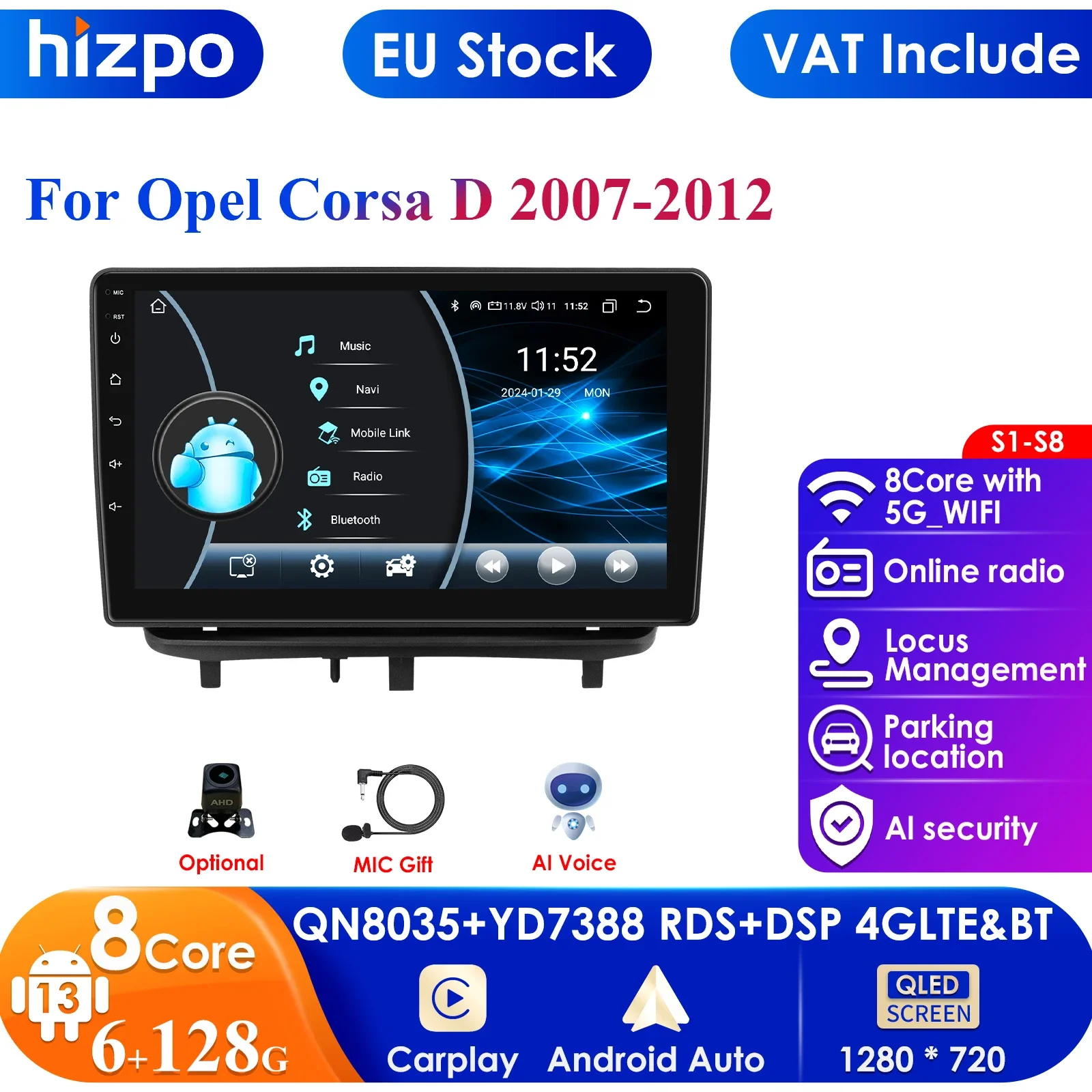 Carplay 4G 8581 Systems Android 13 Car Radio for Opel Corsa D 2007-2012 Hatchback Van Multimedia Video Player GPS 2din Autoradio