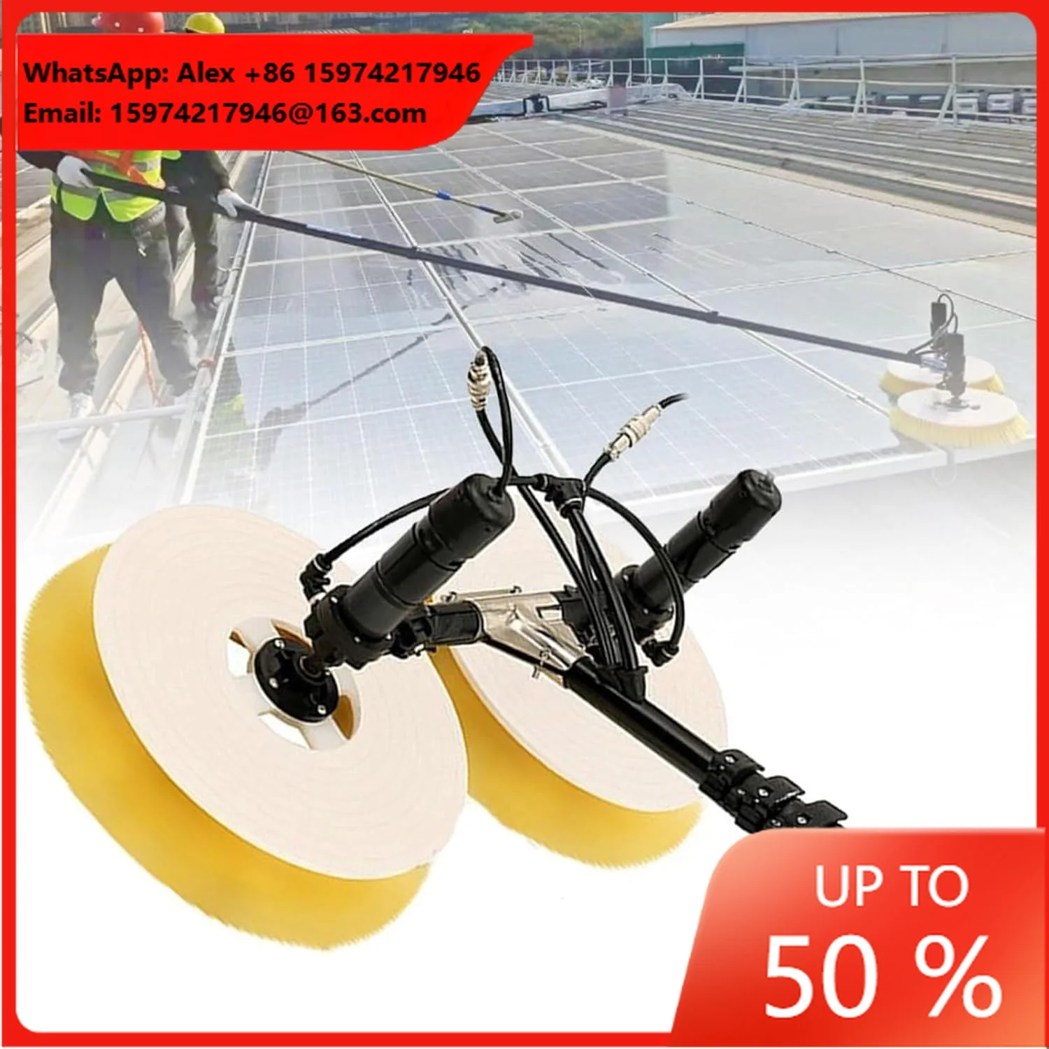 Professional Telescopic Rotating Solar Panel Cleaning Brush Parts Solar Photovoltaic Panel Cleaning Brush