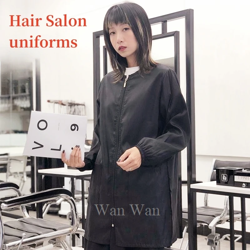 

Hair Salon Hairstylist's Haircut Work Clothes Barber Shop Hairdressing Uniform Waterproof Anti Hair Long Sleeved Apron Y0508