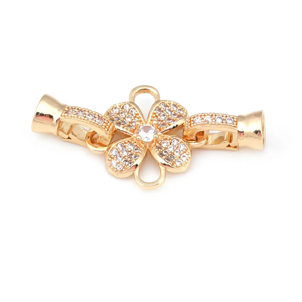 18K Gold Color Brass and Zircon Flower Round Bow-Knot Heart Connector for Necklaces Bracelet Clasps Jewelry Making Diy Findings image 5