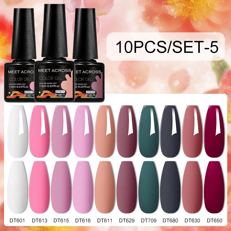 MEET ACROSS 10 unids/set Macaron serie Gel esmalte de uñas suministros de uñas semipermanente arte de uñas UV Gel LED barniz Kits de manicura