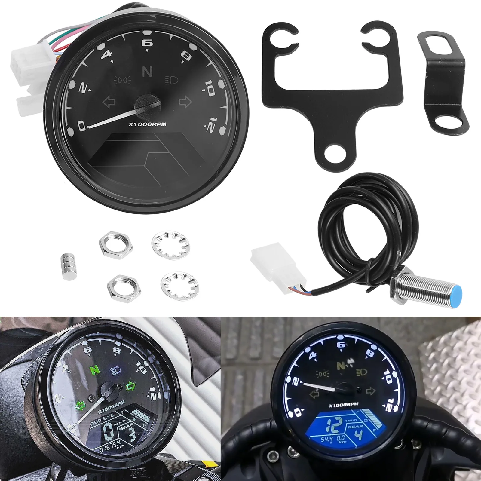 Universal Retro Motorcycle LCD Instrument Assembly Digital Speedometer Odometer Modified Motorbike Gauge Replacement Accessories