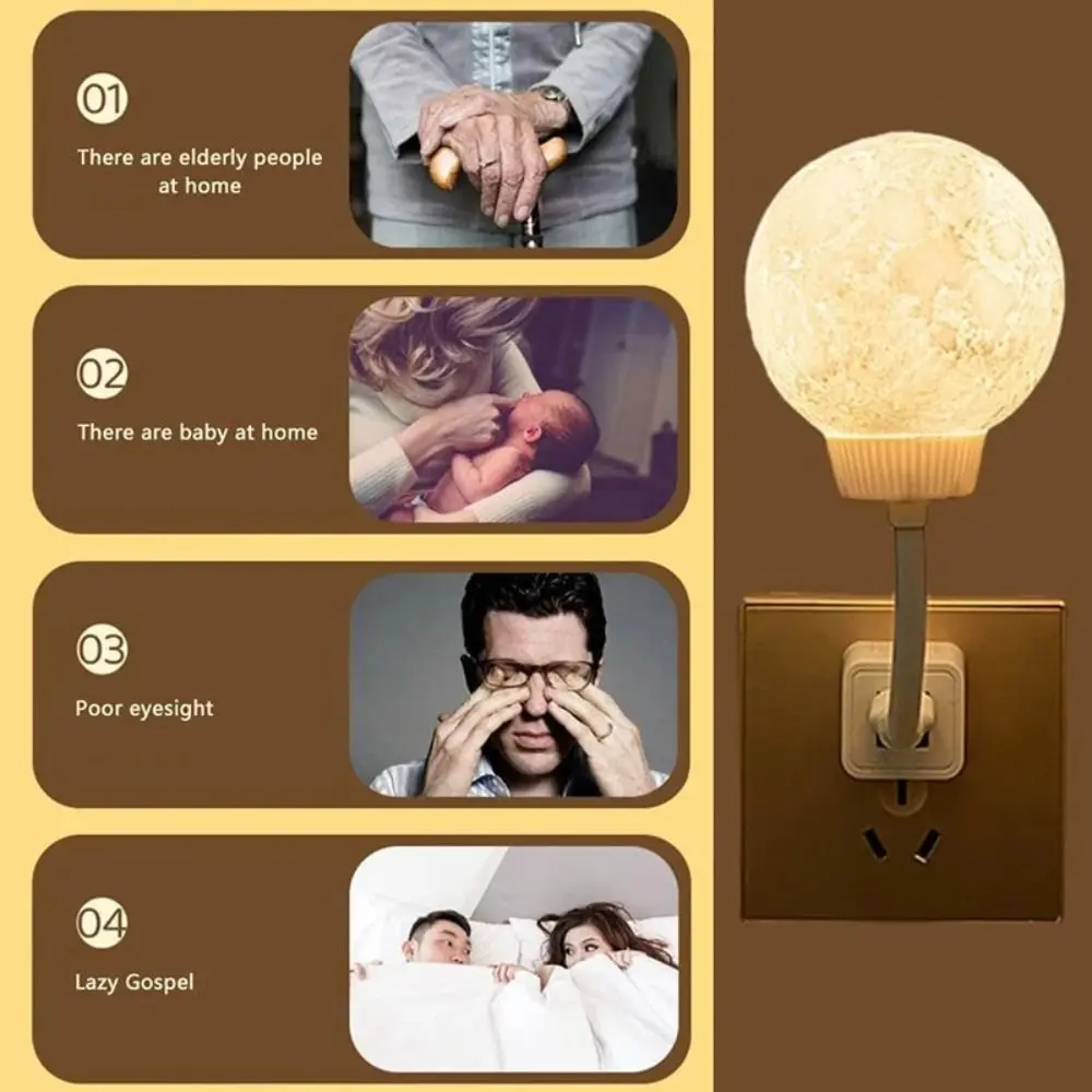 New Voice Control Smart Moon Lamp Can Be Timed 3 Lighting Modes Bedside Lamp Plug-In Rotatable USB Energy-Saving Lamp