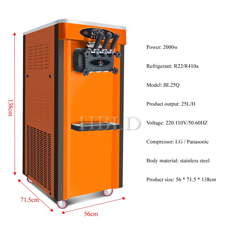 Commercial Floor To Ceiling Soft Ice Cream Machine With Three Flavors, Household Frozen Yogurt Machine