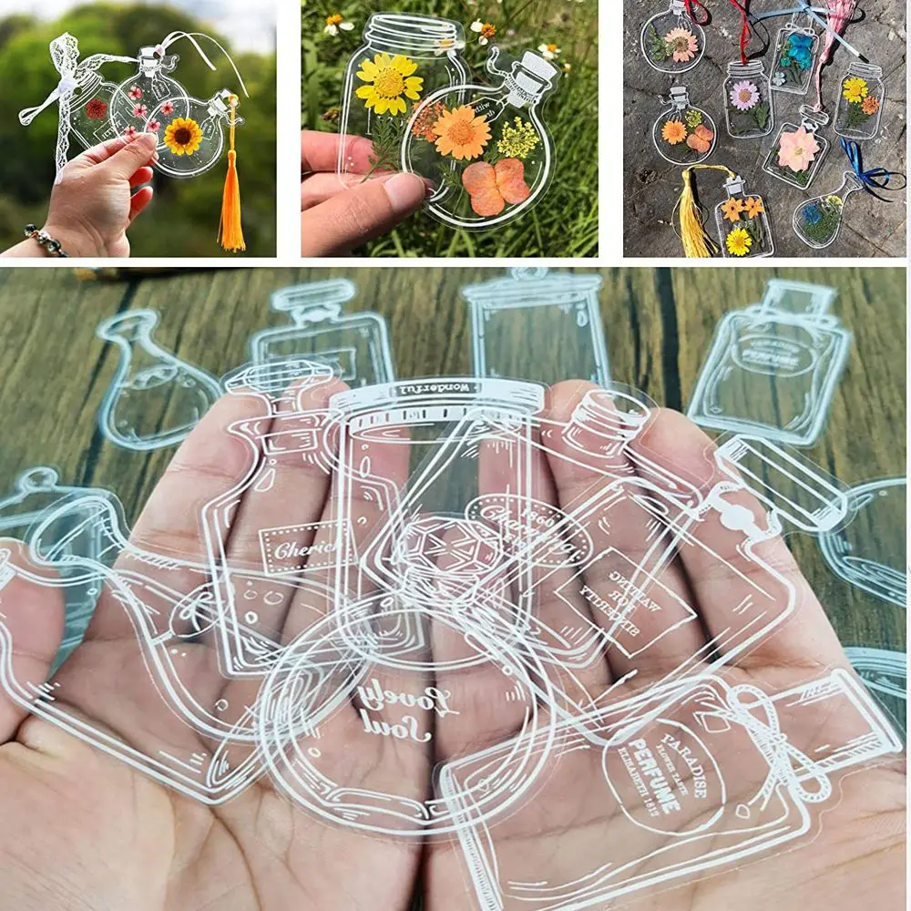 30Pcs Transparent Dried Flower Bookmarks Herbarium Bookmarks Flower Page Clips Reading Mark Glassware Shape Bookmarks Stickers