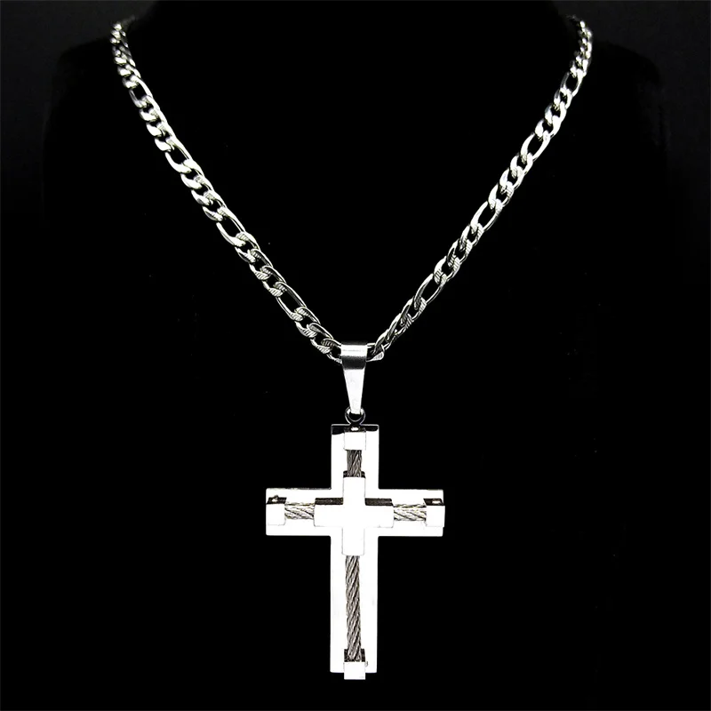 

Double Jesus Cross Pendant Necklace for Women Men Stainless Steel Christain Silver Color Hip Hop Chain Faith Jewelry Gift