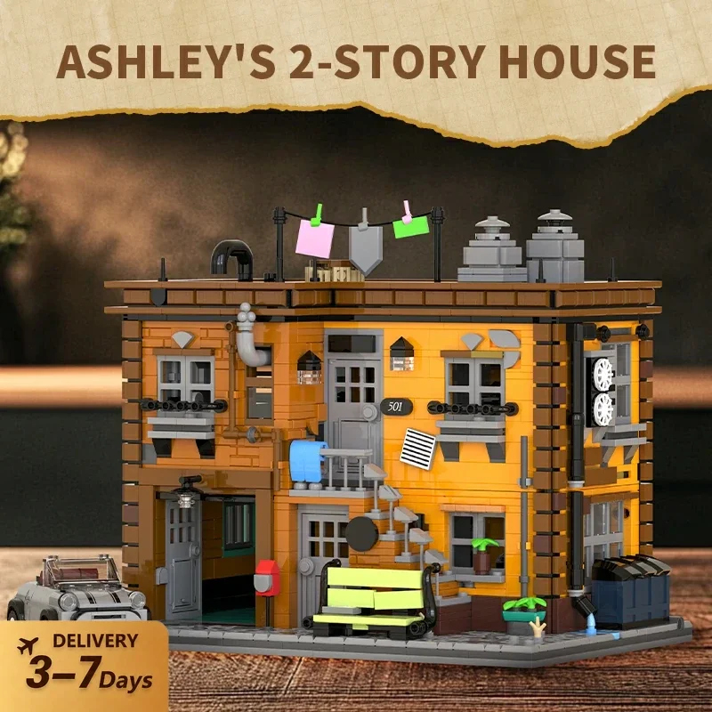 Klemmbausteine﻿ Ashleys 2-stöckiges Haus Bausteine-Set, Filmbücher-Straßenansicht, Modulares Modell, Ziegelstein-Bausatz, Heimdekoration, Kreatives Spielzeug, Geschenke für Erwachsene, 2284 Teile