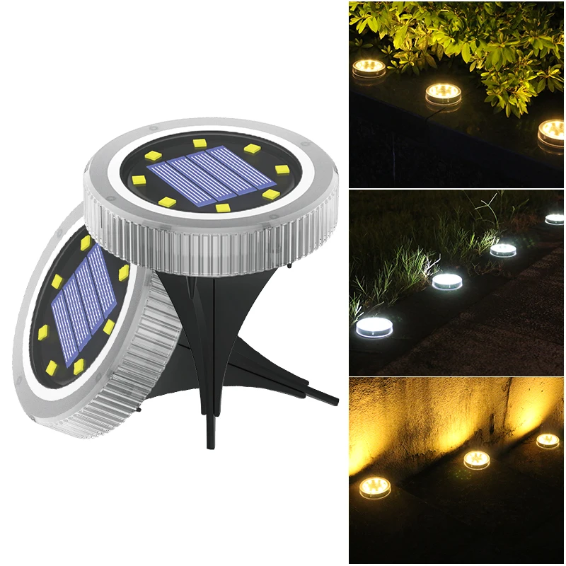 

Solar Powered Ground Lights IP65 Waterproof Outdoor LED Disk Lights for Garden Non-Slip Landscape Lighting for Patio Lawn