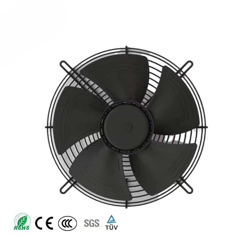 

48V industrial axial cooling fan from Chinese manufacturer with 350mm DC and quiet working ball bearing with grille