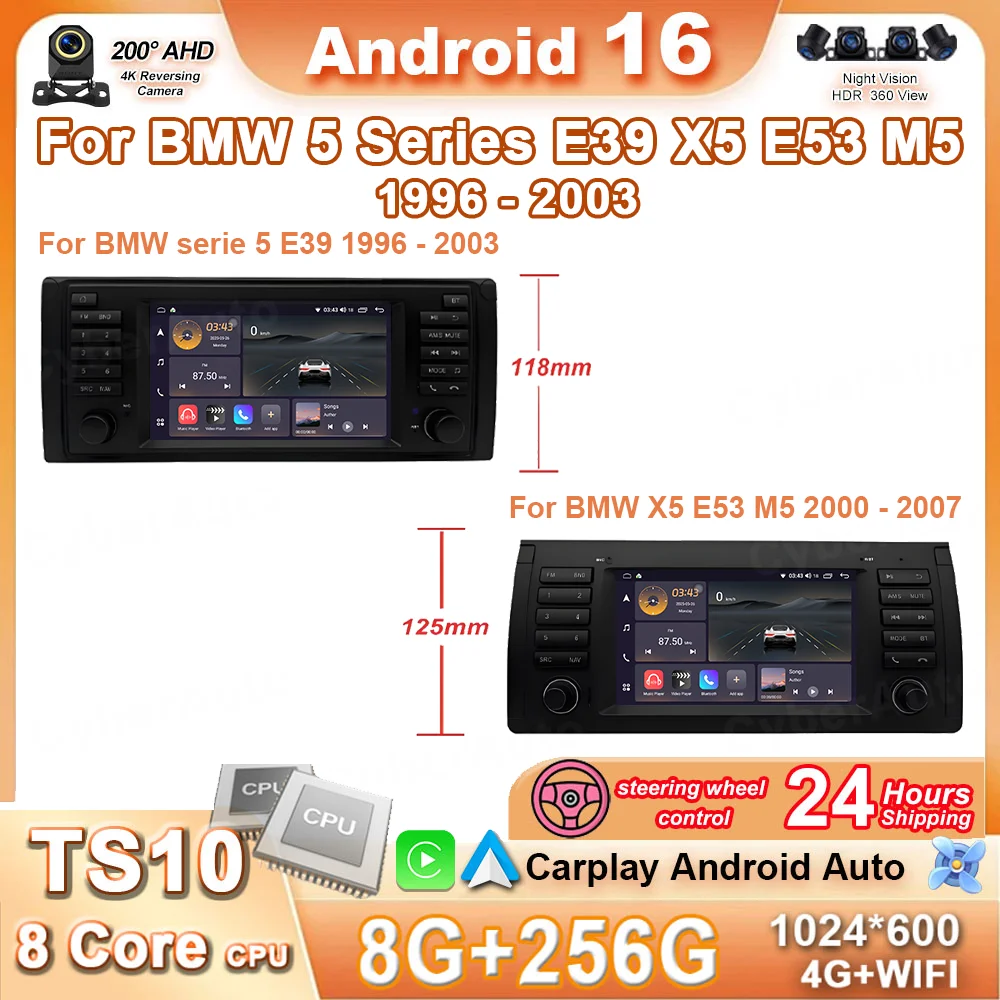7 inch Android Auto car Radio GPS Navigation For BMW 5 Series E39 X5 E53 M5 1996 - 2003 Multimedia Player Video 4G WIFI No 2 Din