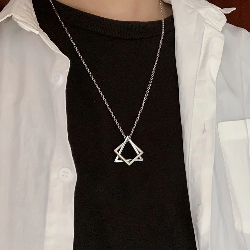 Couple Geometry Triangle Necklace Hip Hop Pendant Couple Necklace for Men Women Stainless Steel Jewelry Anniversary Gift