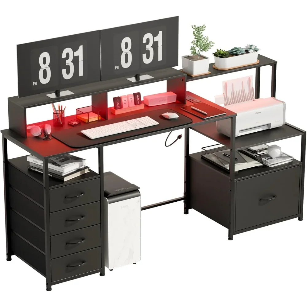 

Computer Desk with Drawers, 67 Inch Office Desk with Storage and Power Outlet, Work Desk for Home Office