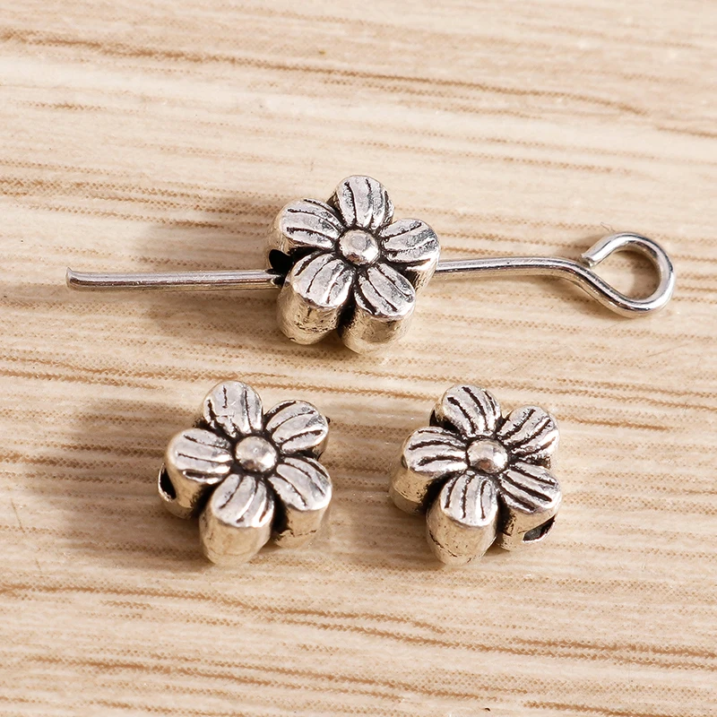Tusember 50 Stück Antiksilberfarbene Metallperlen Tier Fisch Blume Schmetterling Charm Spacer Perlen für Schmuckherstellung DIY Armbänder – Detail 9