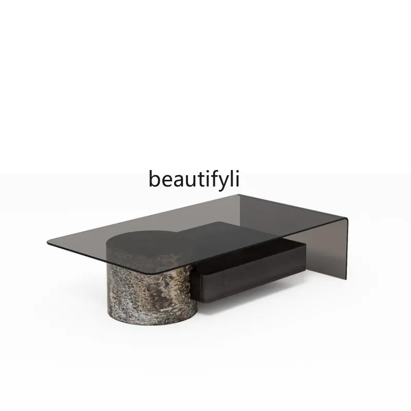 

yj Italian Style Light Luxury Natural Marble Tea Table Minimalist Style Modern Minimalist Living Room Glass Tea Table