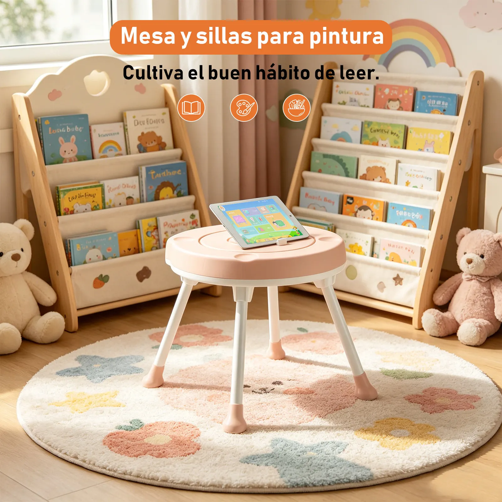5-in-1 Baby High Chair Adjustable Infant Dining Seat with Swivel Wheels Portable Highchair for Eating Feeding Toddler Study