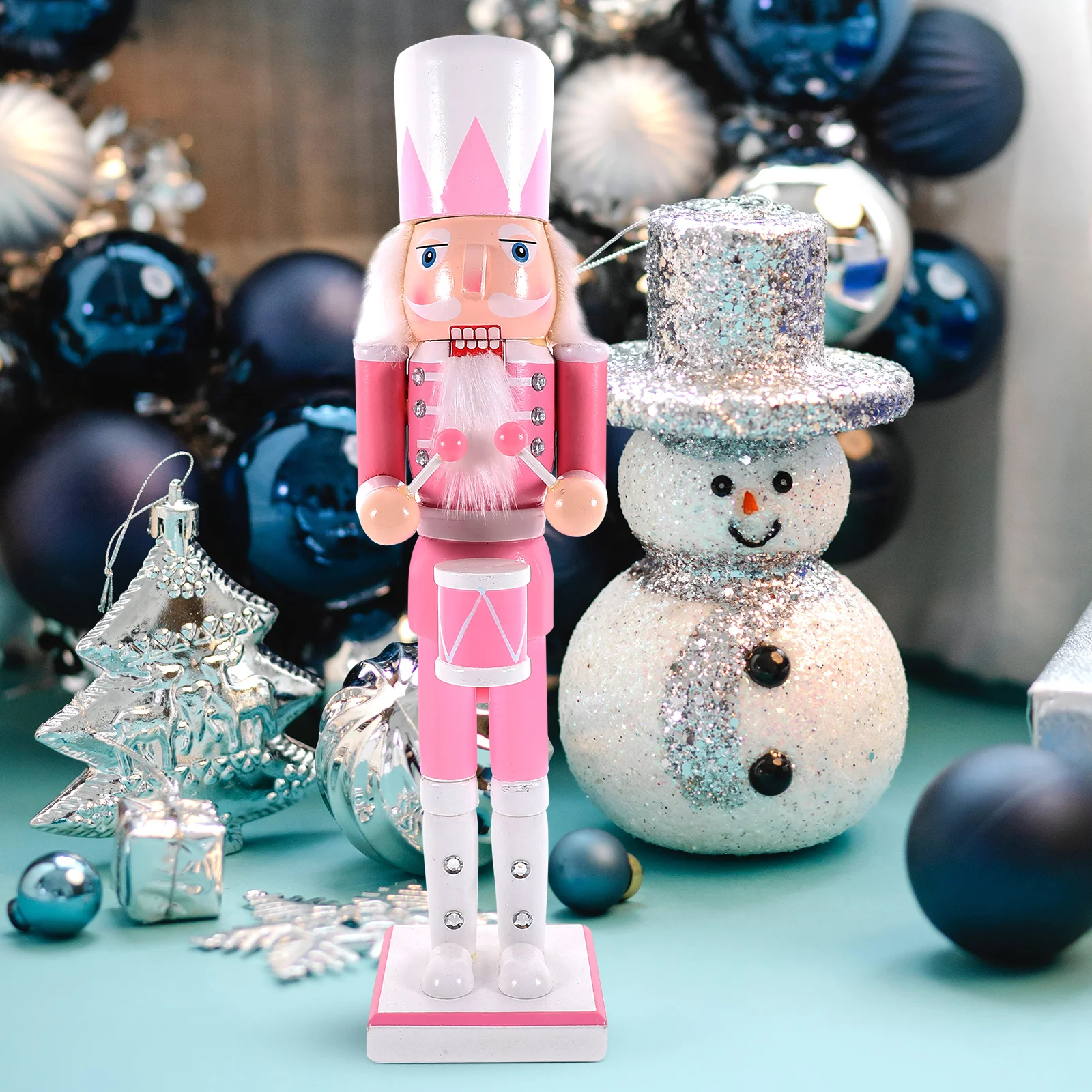 

Pink Nutcracker Soldier 38CM Hand Painted Christmas Decoration Gift Desktop Miniature Model Xmas Nutcrackers Craft