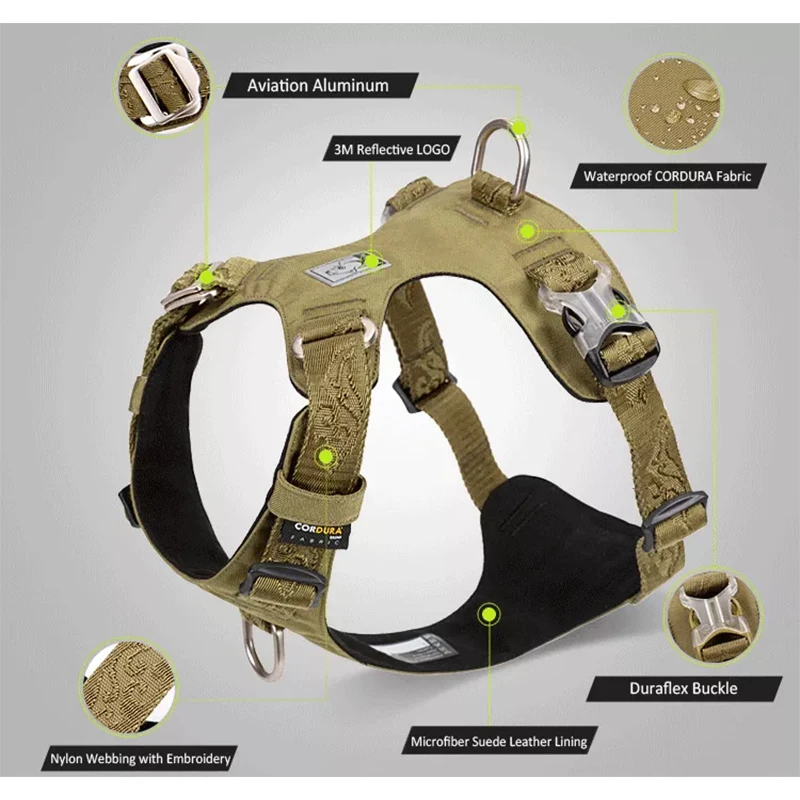 Truelove No Pull Adjustable Military Dog Harness Reflective Soft Set Light Large Nylon Waterproof Tactical Pet Harness TLH6281