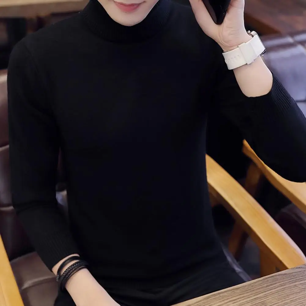 Men Solid Color Sweater Men's Turtleneck Sweater Thickened Fleece Lining Pullover Jumper Warm Knitted Basics Solid for Autumn