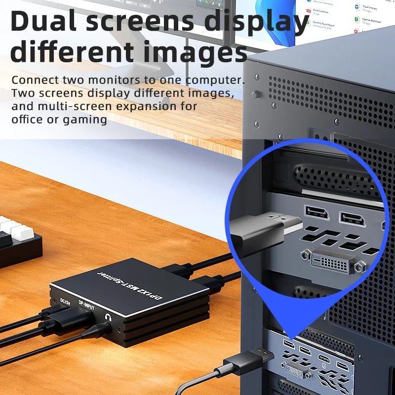 MST DisplayPort HDMI-Compatible Splitter 8K MST SST 1In 2 Out DP 1.4 8K@30Hz 4K@120Hz to DisplayPort Converter