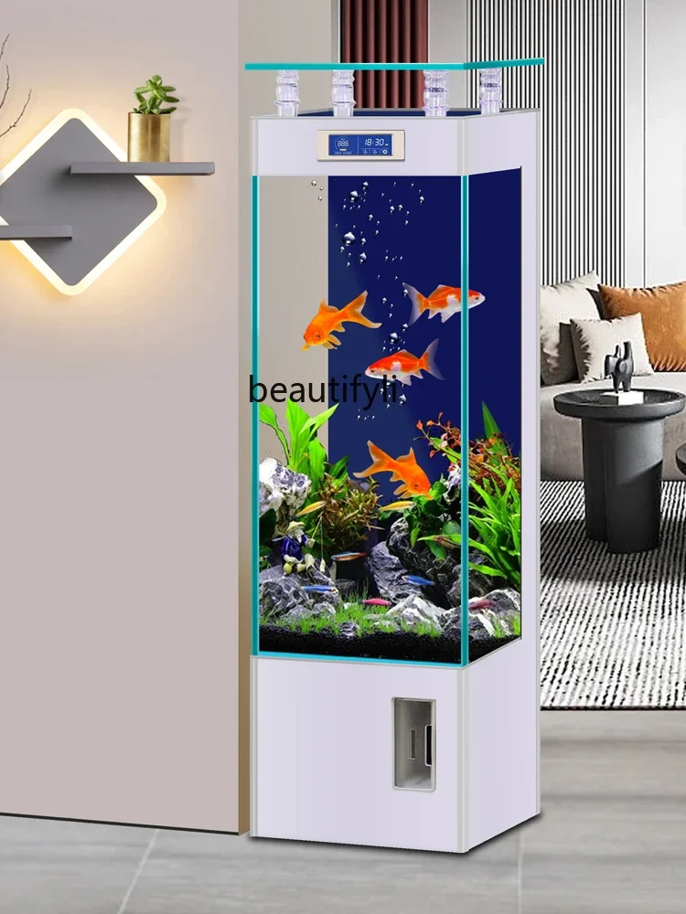 Super White Fish Tank Living Room Vertical Square Vertical Fish Tank Ecological Glass Cylinder Circulating Filter Aquarium