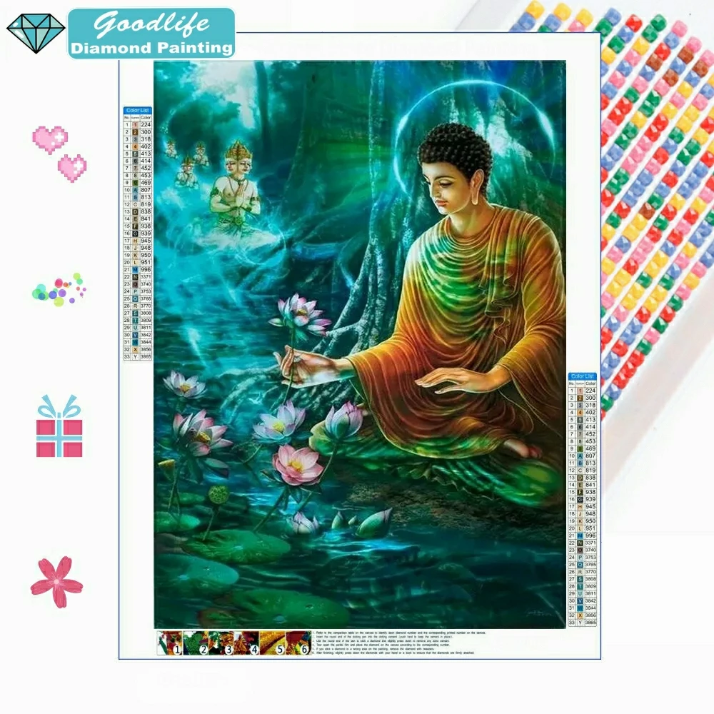 

Buddha Lotus Release 5D DIY Full Drill Square Round Diamond Painting Kit, Cross Stitch, Diamond Embroidery Home Decor NEW 2022