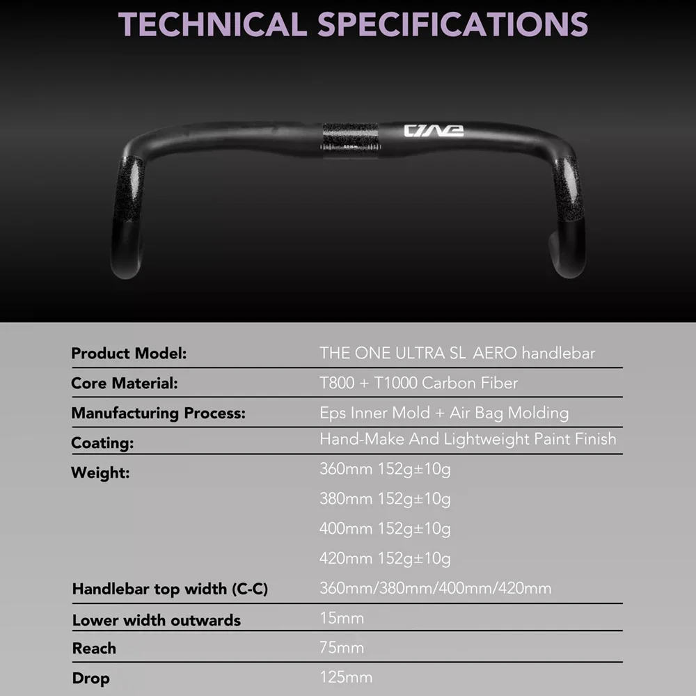 THE ONE ULTRA SL Carbon Road Handlebar, 152+-10g T1000 Ultra-Lightweight Full Internal Routing Drop Bar for Road Bikes  Minimal