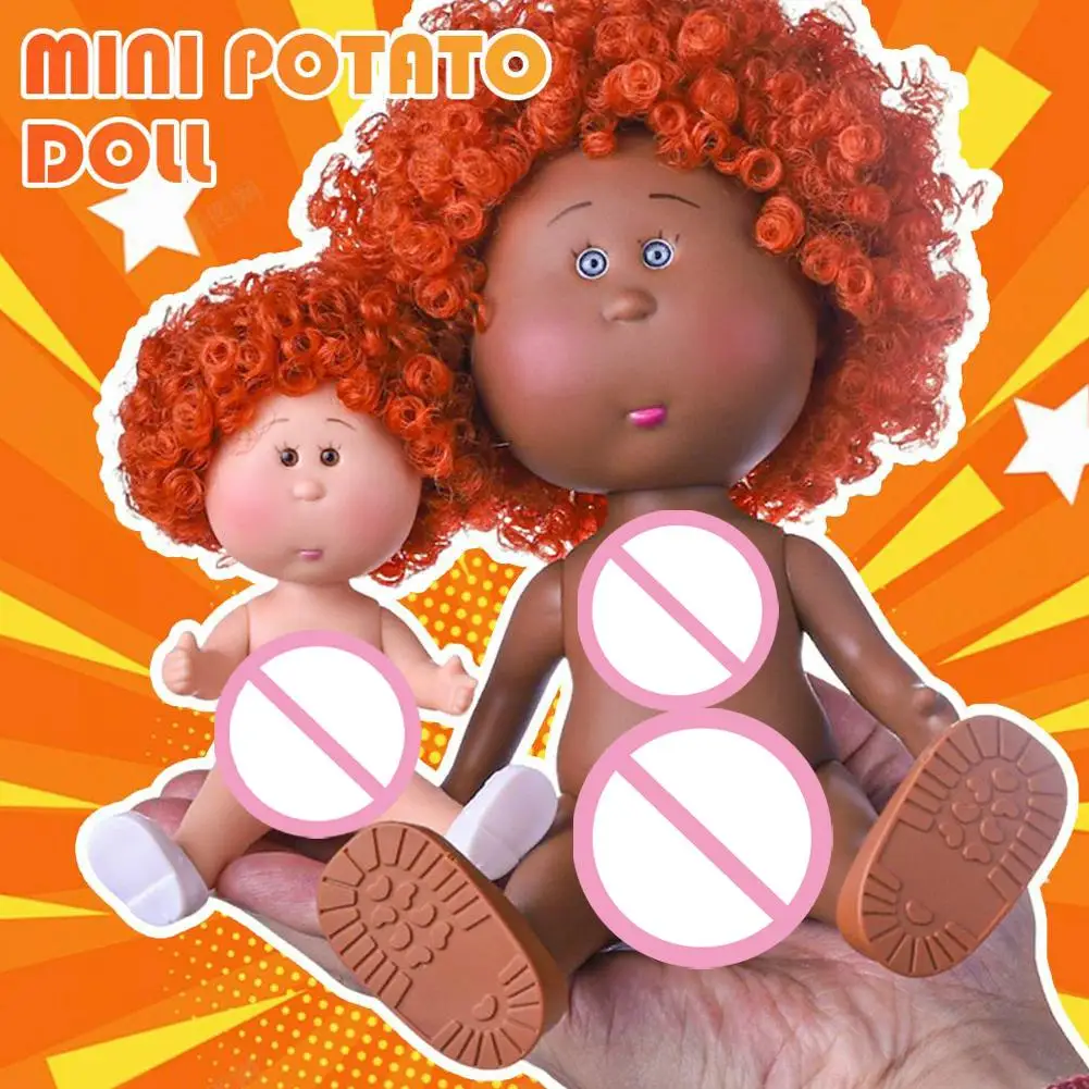 14cm Mini Potato Doll 5 Movable Joints DIY Vinyl Cute Dolls Toys Curly Hair 14cm Bean Eye Vinyl Doll Dark Skin Dress Up Doll Toy
