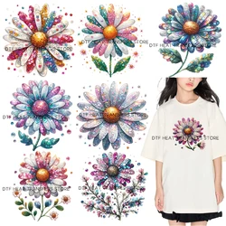 Sparkling Chrysanthemum iron on heat transfer dtf transfers ready to press patches for Children's clothing iron on heat transfer