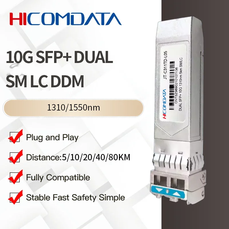 Módulo Transceptor Óptico SFP+ LR de 10G, Monomodo, Doble Fibra, 10/20/40km, Conector LC para Switches Cisco/Ubiquiti/Juniper/Mikrotik