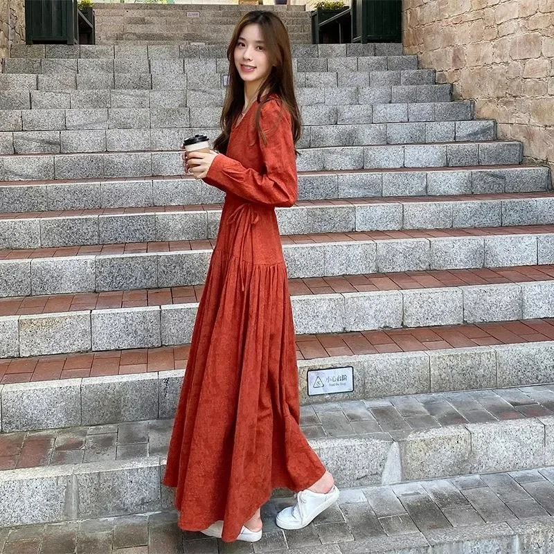 

Women Dress New Long Sleeved Autumn Long Dress Female Large Size Women's Dress With Floor Length Dresses Fashion Mujer Vestidos