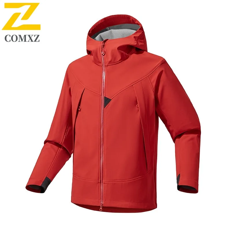 COMXZ Men Hooded Jacket 2025 Waterproof Windproof Lightweight Outdoor Adventure Fishing Camping Jackets Autumn Hunting Coat