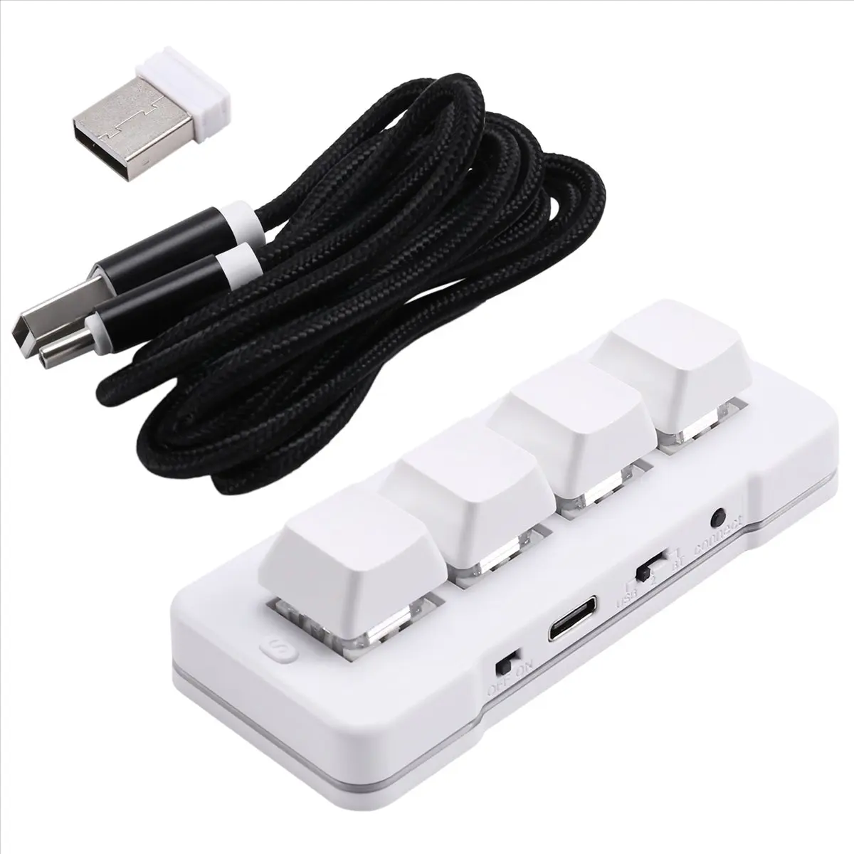 【STABLE QUALITY】MK424Pro 4-Key Customized Keyboard+Mechanical Blue Switch USB+BT+2.4G Connection for Game Multimedia White
