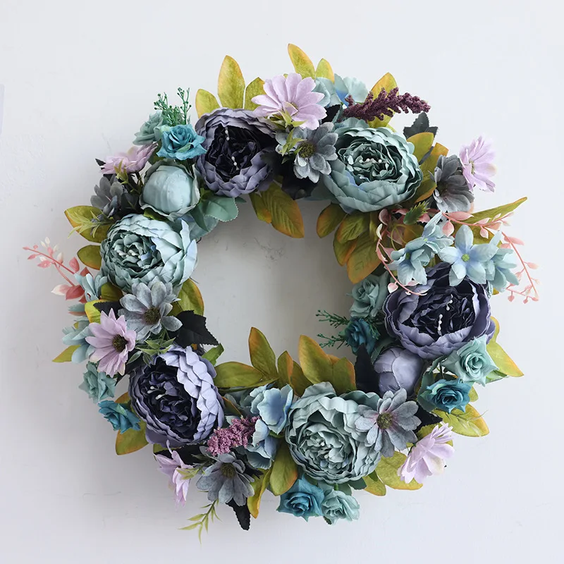 

Ретро венок с пионом, имитация цветочного украшения, свадебный венок, украшение для дома, праздничное украшение