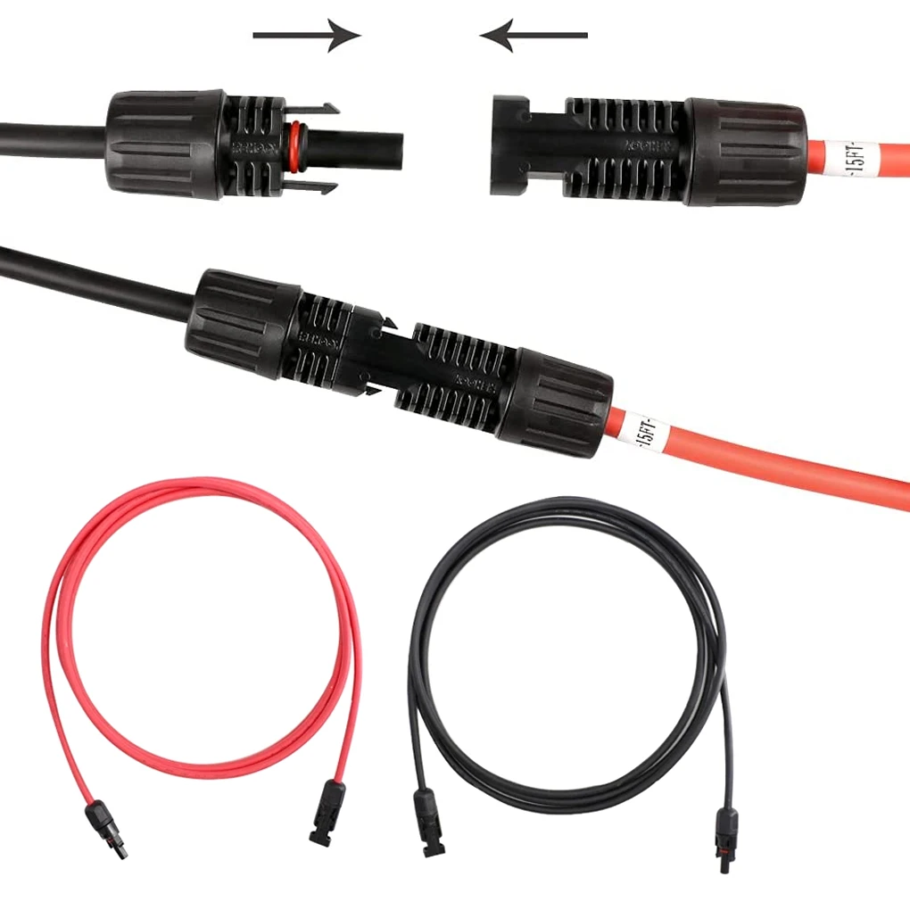 2 Pieces Solar Panel Dustproof Extension Electric Cable MC4 Connector Extender 10AWG/6mm2 Double Layer Insulative Wire