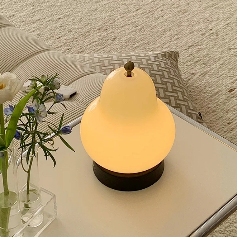 Medieval French Cream Pear Table Lamp Bedroom Bedside Study Living Room Charging Touch Portable Atmosphere Small Night Light